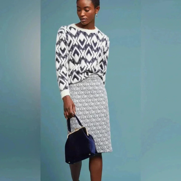 Maeve Anthropologie Emmy Textured Pencil Skirt Women’s S -Blue Geometric Motif - Picture 1 of 13